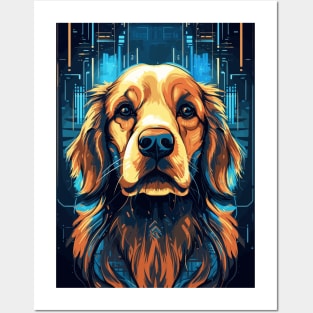 Cyberpunk Golden Retriever Dog Breed Futuristic Posters and Art